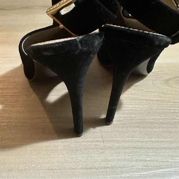 Tory Burch Black Suede Leather Peep Toe Heels Ankle Strap Cutout Stiletto - Picture 9 of 15